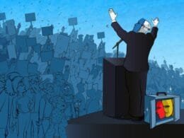 The politician wearing different masks for each group of people with different opinions. (Used clipping mask)