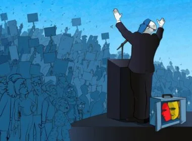 The politician wearing different masks for each group of people with different opinions. (Used clipping mask)